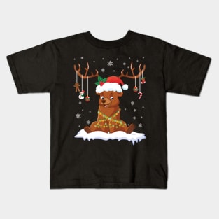 Bear Reindeer Santa Noel Costume Dancing On Snow Merry Xmas Kids T-Shirt